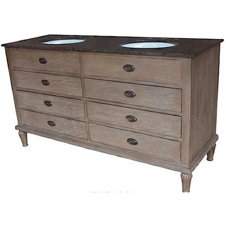 Melange 6 Drawer Distressed 60" Double Vanity Sink